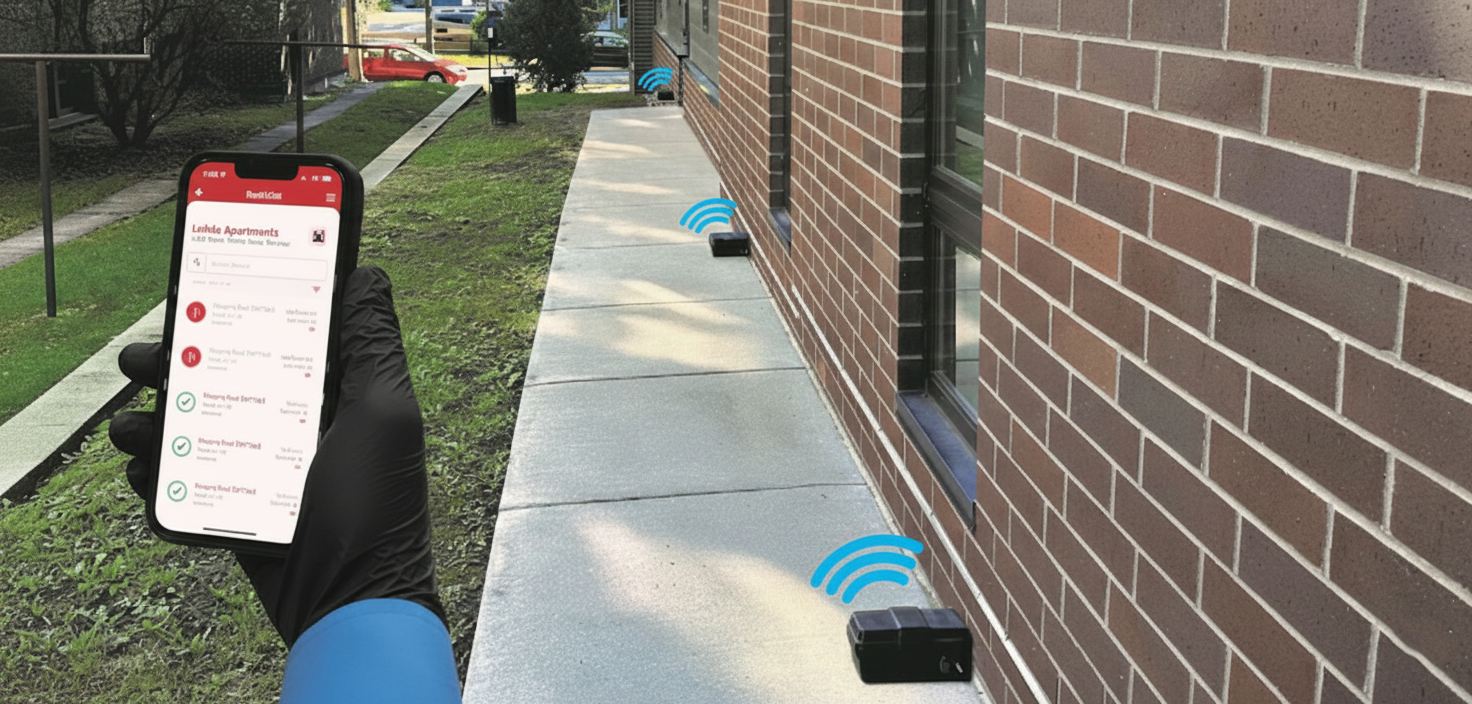 Smart rodent monitoring system with mobile tracking used by WING 8 Pest Services